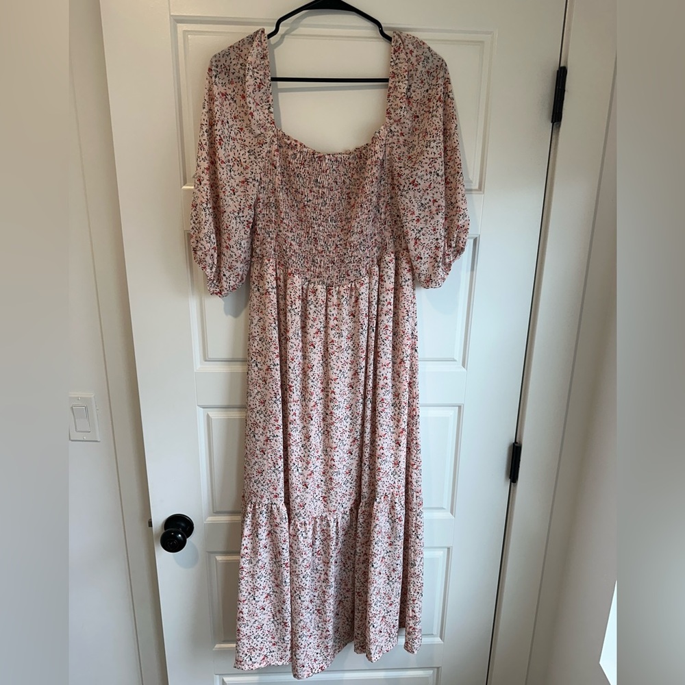 PinkBlush Light Pink Smocked Maternity Midi Dress